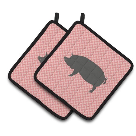 Carolines Treasures Berkshire Pig Pink Check Pair of Pot Holders BB7933PTHD